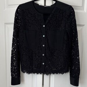 Veronica Beard Elegant Black Lace Button-Up Top